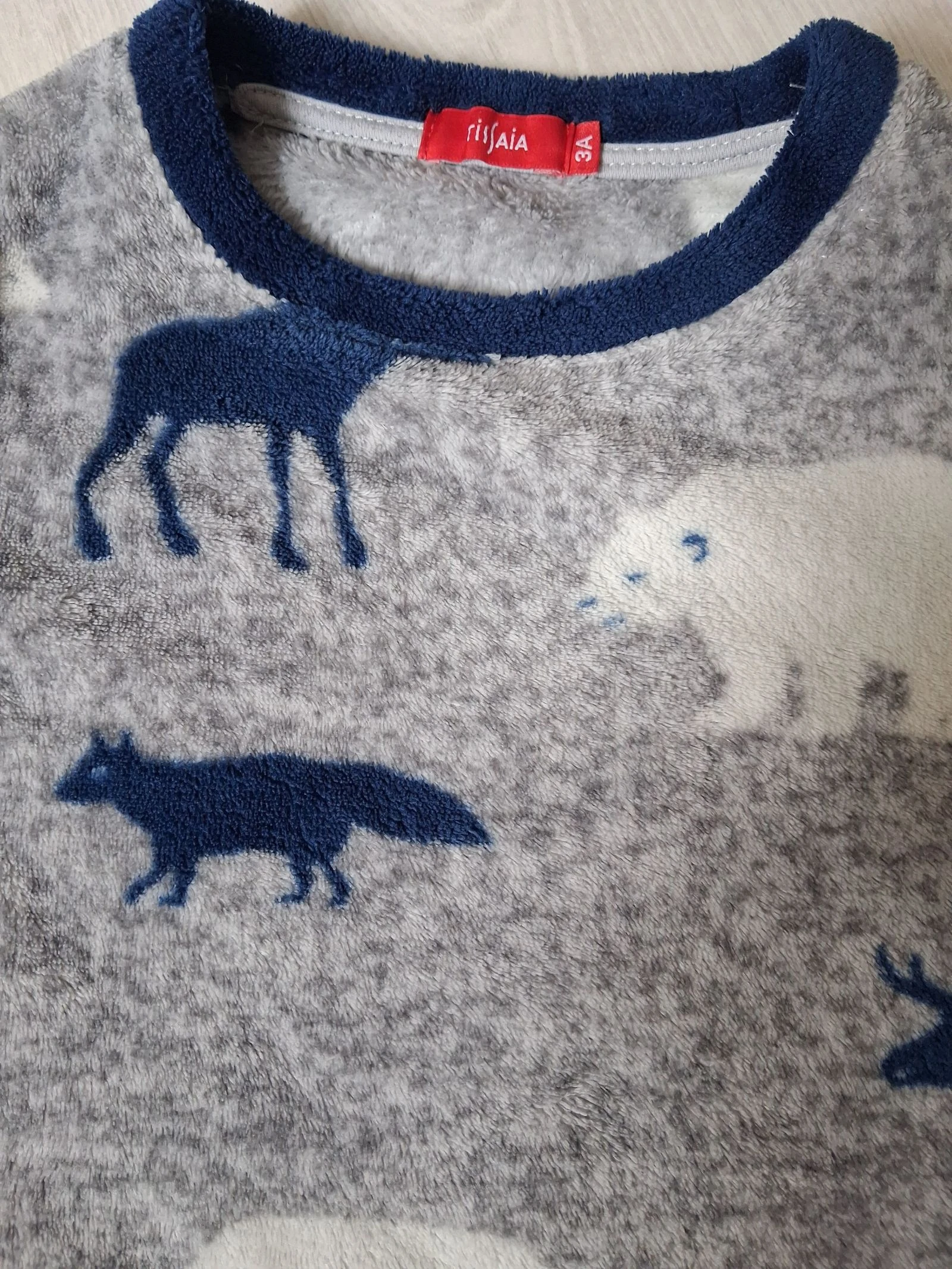 Pijama de lã para menino 3 anos Tissaia - Cinza com motivos de animais inverno (urso, alce) – photo 6